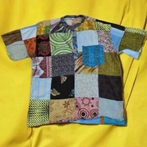 Vtg Kathmandu Men's Patch Hippie Boho Gypsy Patchwork Cotton Shirt! XL